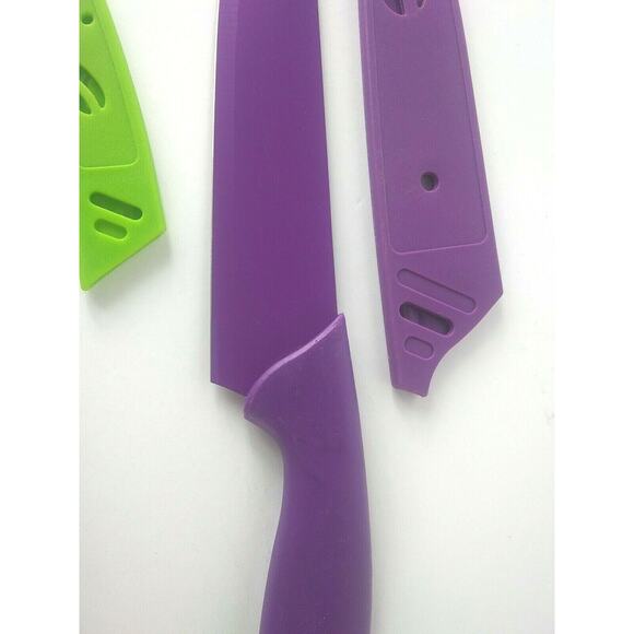 Stainless Steel Plastic Handled Knives Colorful With Sheaths Purple Green - Picture 4 of 12